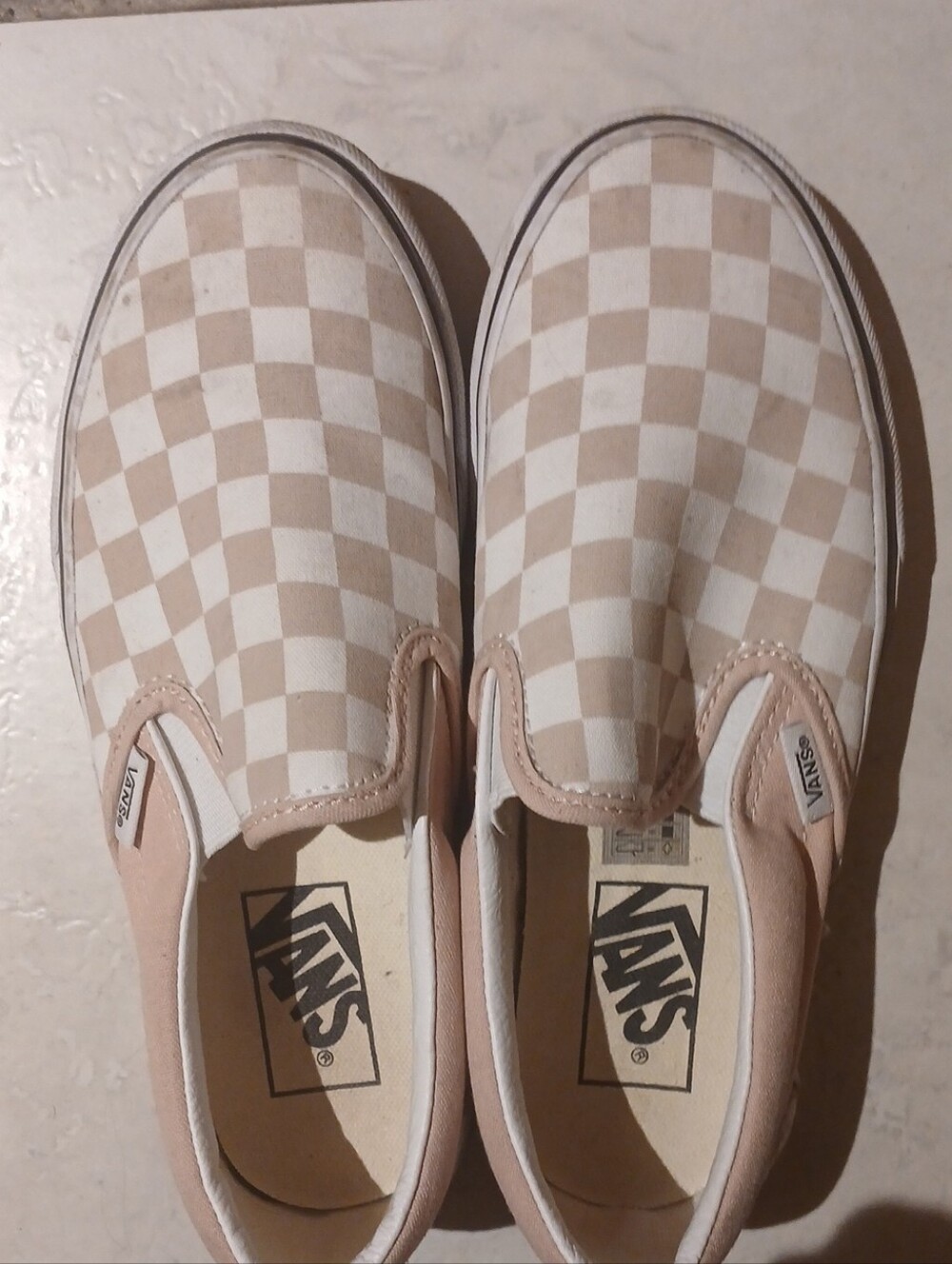 Vans Checkerboard Slip-On Sneakers - Beige & White